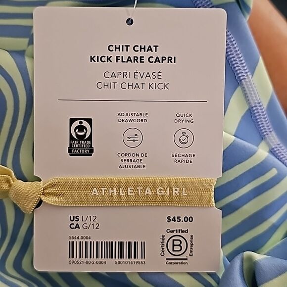 Athleta Girls Chit Chat Kick Flare Capri, Blue/Green Swirl, Size Large/12, NWT - Picture 5 of 7